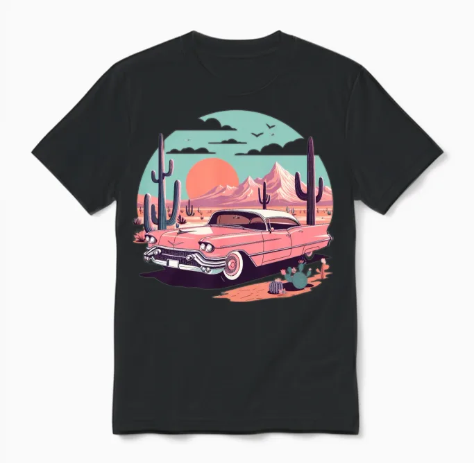 Pink Cadillac Unisex T-Shirt in Black