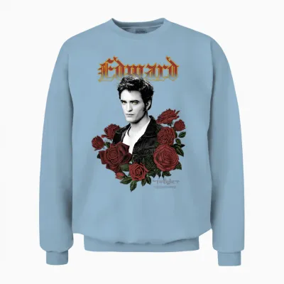 Twilight Edward Goth Print with Roses Vintage Movie Unisex Sweatshirt - Light Blue