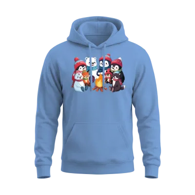 Cozy Winter Animals Unisex Hoodie - Carolina Blue