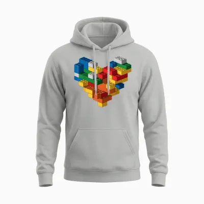 Kids Brick Builder Bricks Heart Building Blocks Unisex Hoodie - Ash