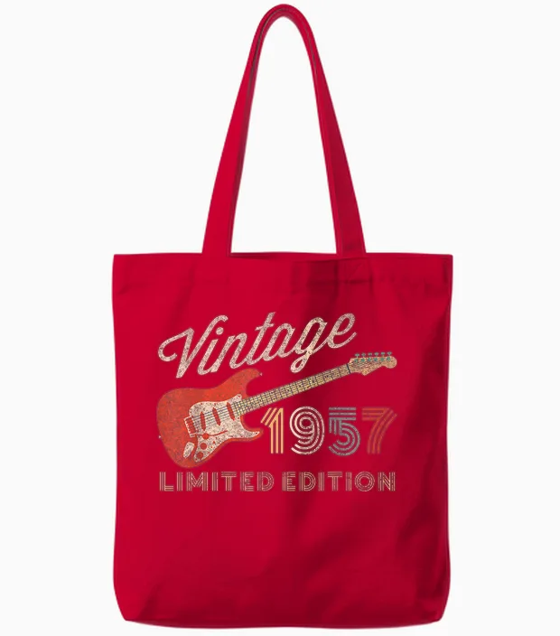 Vintage 1957 Limited Edition Gitarre Geburtsjahr Geburtstag Tote Bags in Red