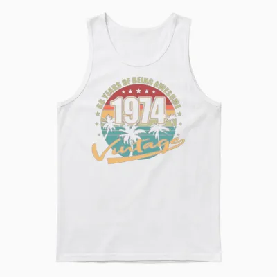 50th Birthday Vintage 1974 50 Years Unisex Tank Top - White