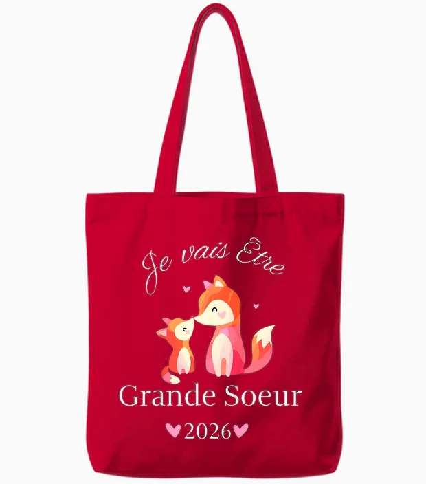 Child Future Big Sister 2026 I Will Be Big Sister 2026 Tote Bags in Red