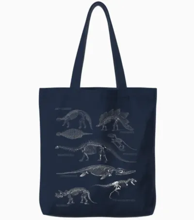 Dino Skeleton Tea Dinosaur Art Clothing Paleontology Merch Tote Bags - Navy