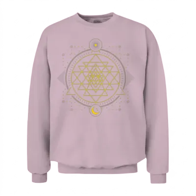 Sri Yantra Geometry Chakra Sun and Moon Unisex Sweatshirt - Light Pink