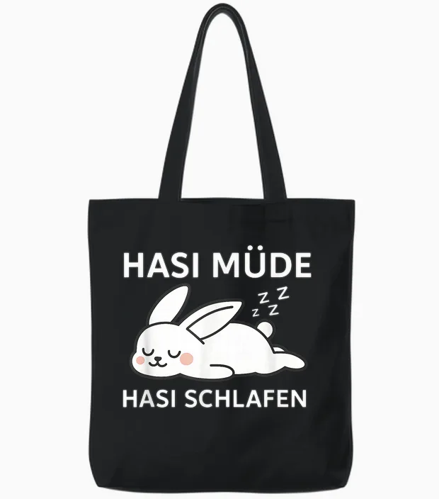 Hasi Tired Hasi Sleep Funny Sleepy Rabbit Tote Bags in Black