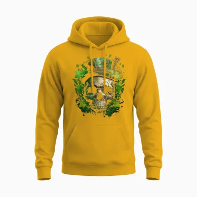 Irish Dark Luck St Patricks Day Skull Unisex Hoodie - Gold