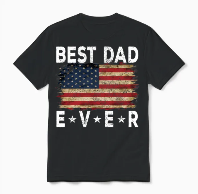 Father's Day Usa American Flag Best Dad Ever Unisex T-Shirt in Black