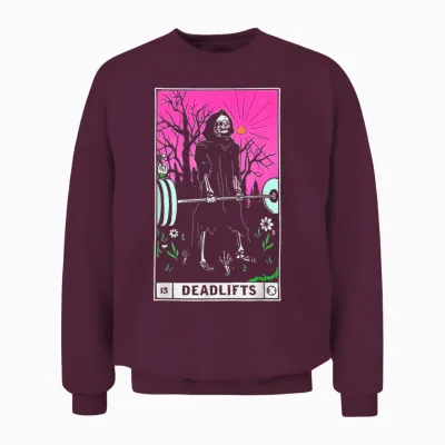 Funny Tarot Card Deadlifts Gym Workout Occult Reader Black T-Shirt - Classic Fit Unisex Sweatshirt - Maroon
