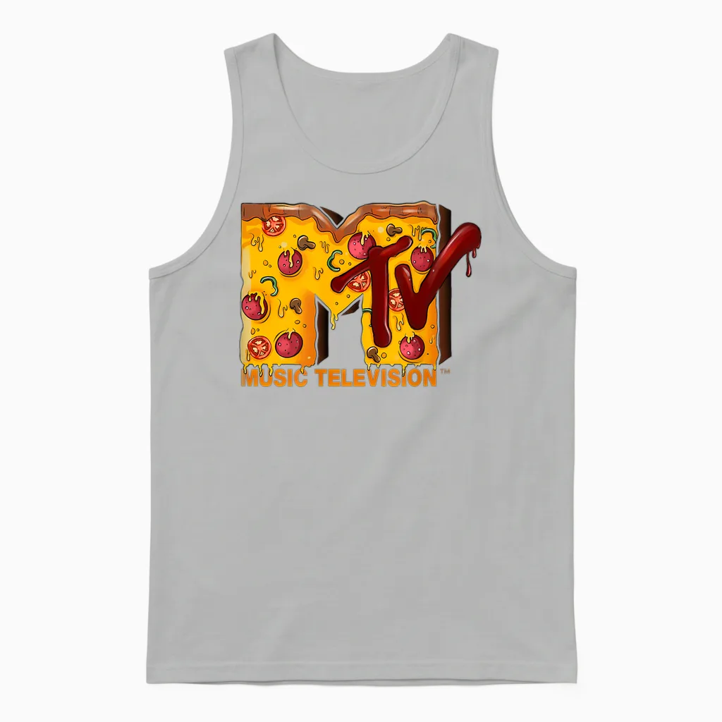 Mademark X Mtv - the Original Mtv Logo with a Pizza for Pizzalover Unisex Tank Top in Ash