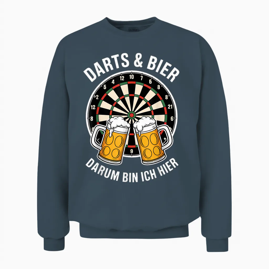 Darts Und Bier Darum Bin Ich Hier Funny Dart Unisex Sweatshirt in Dark Heather