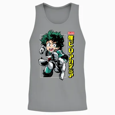 My Hero Academia Deku Action Pose with Kanji Anime Unisex Tank Top - Sport Grey