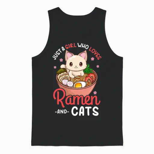 Ramen Cat Anime Lovers Unisex Tank Top in Black