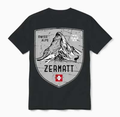 Zermatt Matterhorn Mountain Switzerland Emblem Unisex T-Shirt - Black