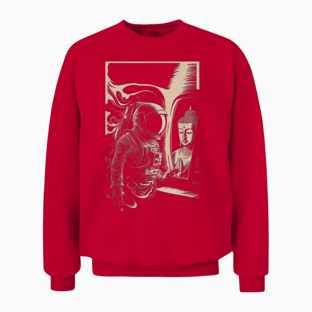 Astronaute Bouddha Spirituel Zen Sci-Fi Space Esthétique Homme Unisex Sweatshirt in Red
