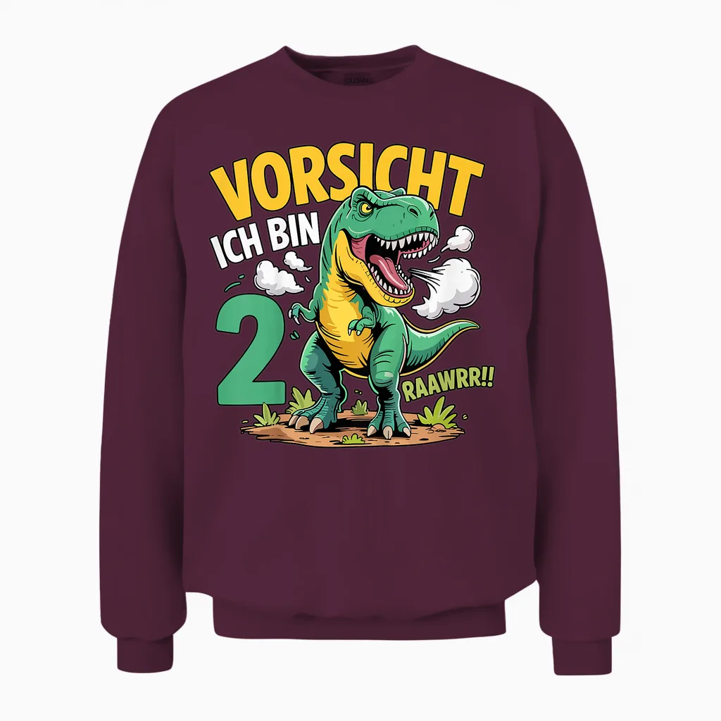 Dinosaurier 2 Geburtstag Deko Ich Bin 2 Dino Jungen 2 Jahre Unisex Sweatshirt in Maroon