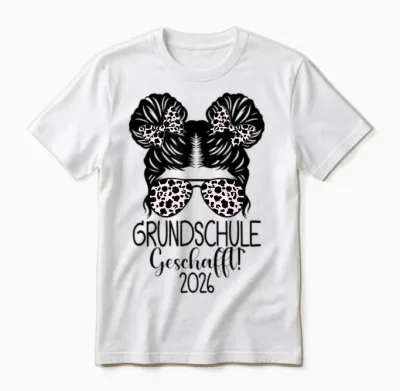 Grundschule Geschafft 2026 Messy Bun Grundschulabschluss Unisex T-Shirt - White