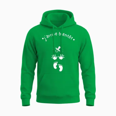 J'arrive Bientôt - Baby Shower T-Shirt, Black, S Unisex Hoodie - Irish Green