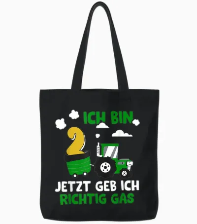 2. Geburtstag Junge, Jetzt Geb Ich Richtig Gas, Traktor Tote Bags - Black
