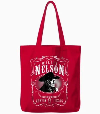 Willie Nelson Offizielles Austin T-Shirt, Herren, Schwarz, S, Kurzarm, Klassisch, Lizenziert Und Offiziell, Willie Nelson Fans, Musikliebhaber, Classic T-Shirt Fans, Erwachsene, Kinder Tote Bags - Red