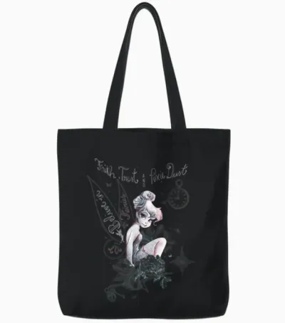 Disney Peter Pan Tinker Bell Believe Drawing Portrait Tote Bags - Black