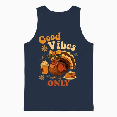 Drinking Coffee Bow Thanksgiving Womens Turkey Unisex Tank Top - Navy