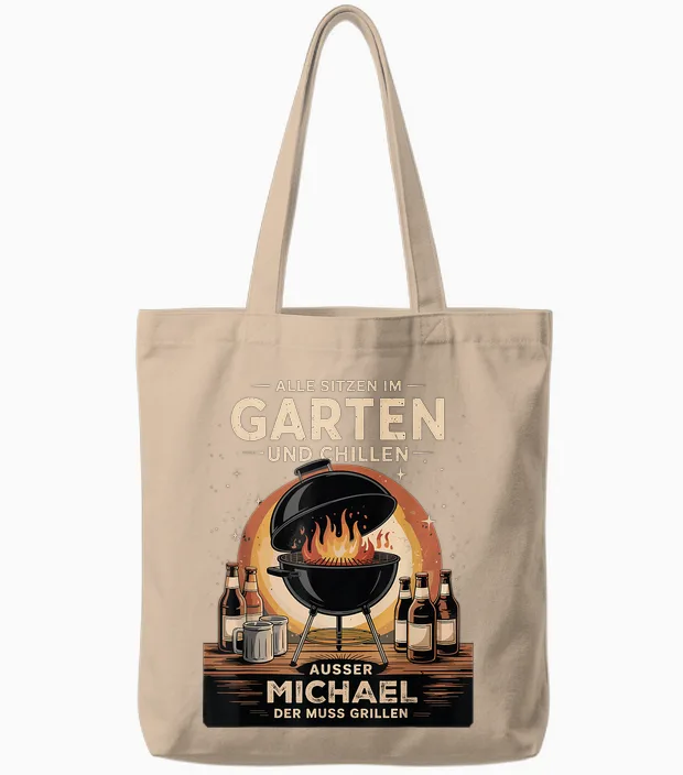 Michael Muss Grillen Lustiger Grillmeister Spruch Tote Bags in Natural
