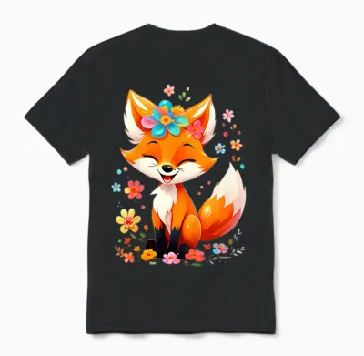 Kids Fox Gifts Cute Fox Cute Animal Cute Girls Boys T-Shirt, Black Unisex T-Shirt - Black