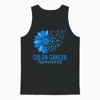 Blue Ribbon Sunflower Colon Cancer Awareness Colorectal Unisex Tank Top in Black - 1