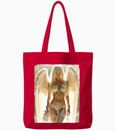 T-Shirt Imprimé Sur Le Dos – Sexy Blonde Angel Pinup Girl Manche Longue Tote Bags - Red