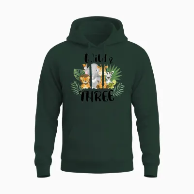 Kinder Wild & Three 3. Geburtstag Junge Lustiges Wildtier Kleinkind Unisex Hoodie - Forest