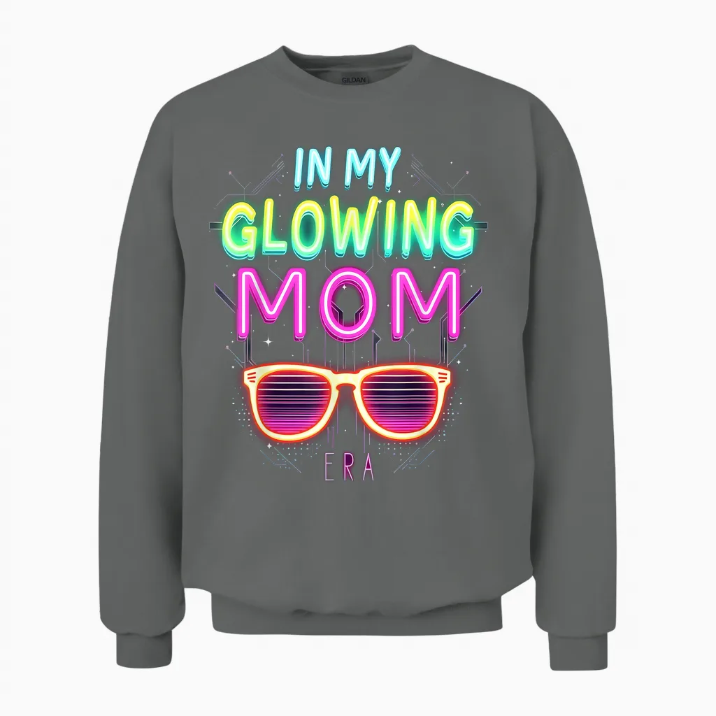 In My Glowing Mom Era Groovy Colorful Bright Unisex Sweatshirt in Graphite Heather