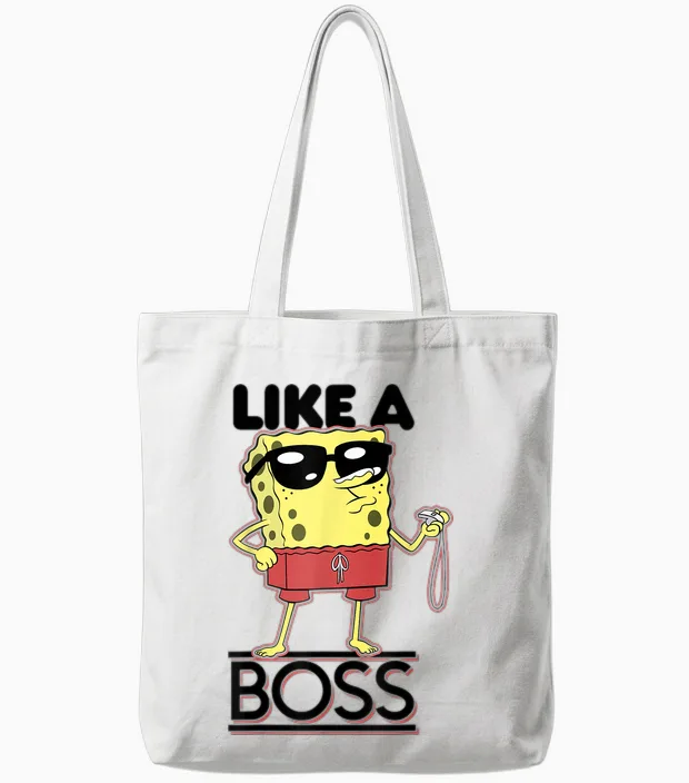 Spongebob Squarepants Lifeguard Like a Boss T-Shirt, Grey Tote Bags in White