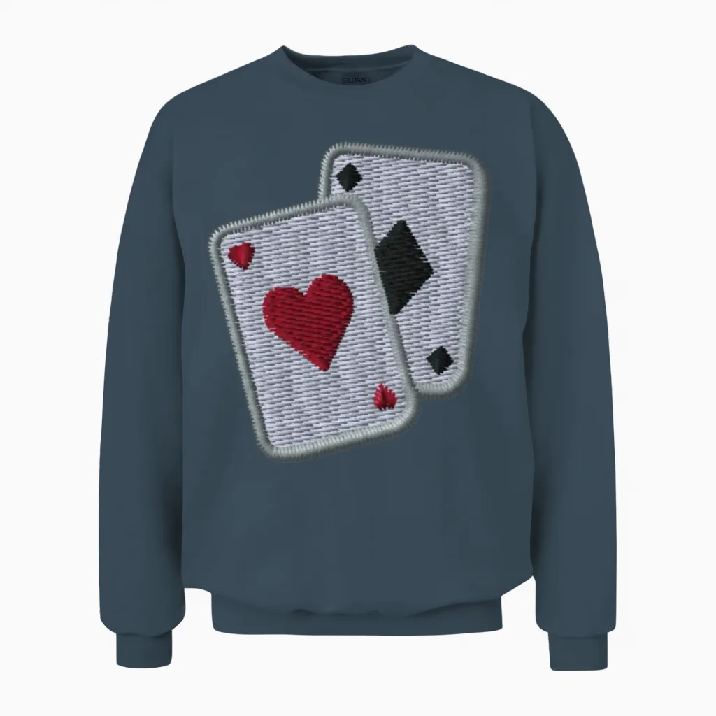 Playing Cards Embroidered Unisex Sweatshirt in Dark Heather