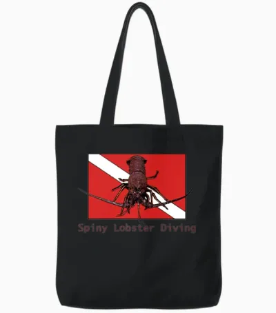 Spiny Lobster Diving with Red Diver Down Flag Urm Tote Bags - Black