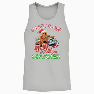 Kids Christmas Gingerbread Candy Cane Crusher Monster Truck Unisex Tank Top - Ash