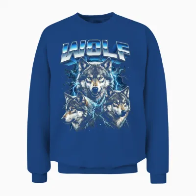 Loup Vintage Années 80 Rétro Drôle Loup Faune Sauvage Années 90 Hommes Femmes Unisex Sweatshirt - Royal