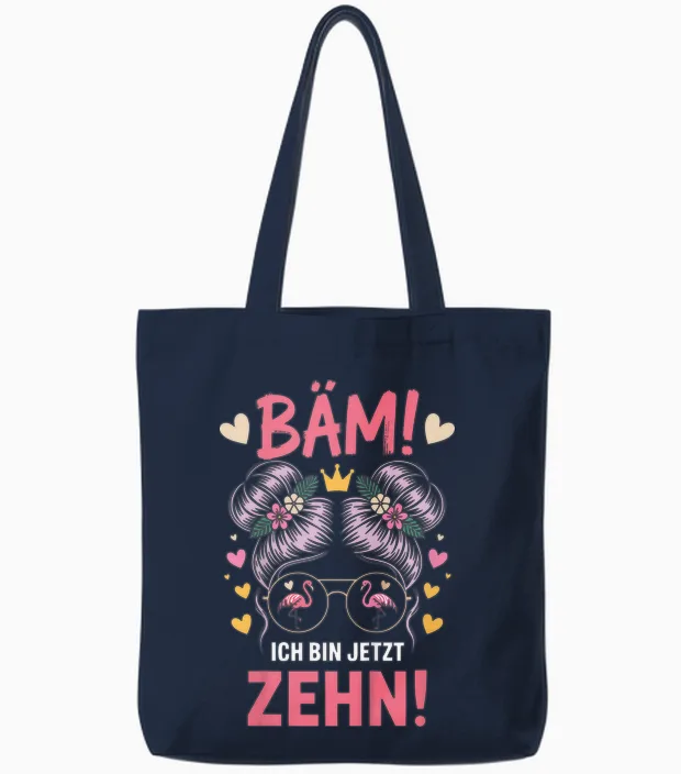 10 Geburtstag Mädchen Geburtstagsshirt Bäm Ich Bin 10 Jahre Tote Bags in Navy