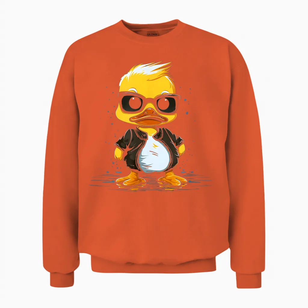 Kleine Gelbe Ente Mit Sonnenbrille/lustiges 80er Jahre Enten Unisex Sweatshirt in Orange