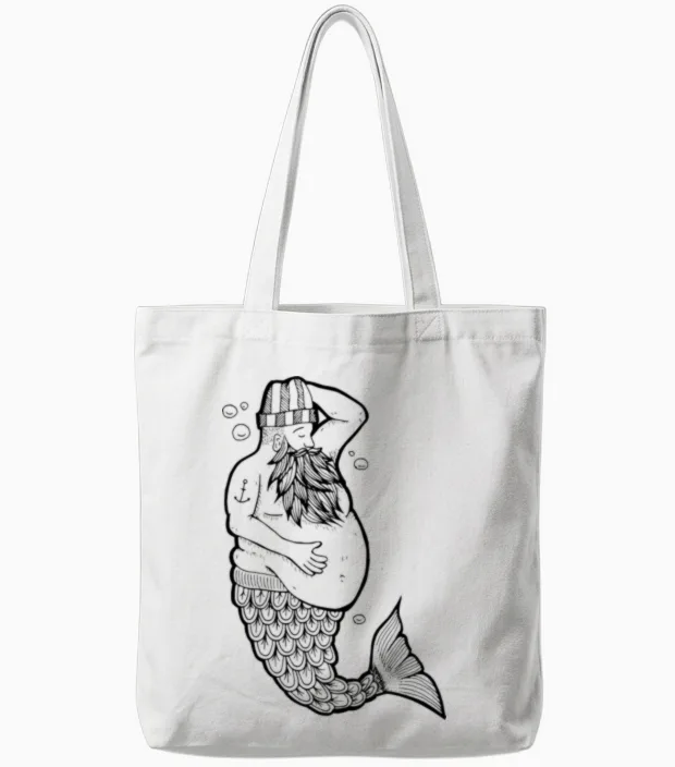 Mermaid Man, Anchor, Beard Tote Bags in White