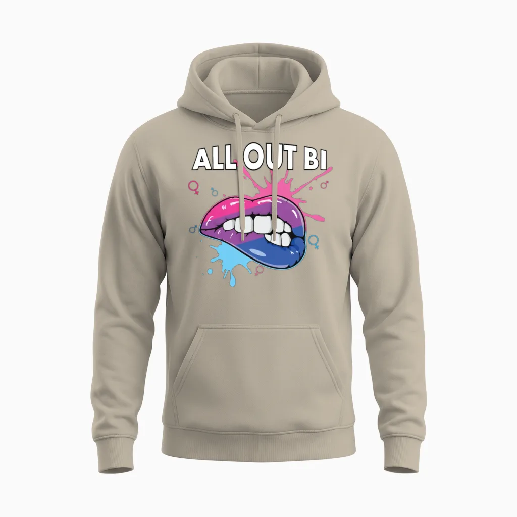 All Out Bi Flag Bisexual Rainbow Pride Bisexuality Unisex Hoodie in Sand