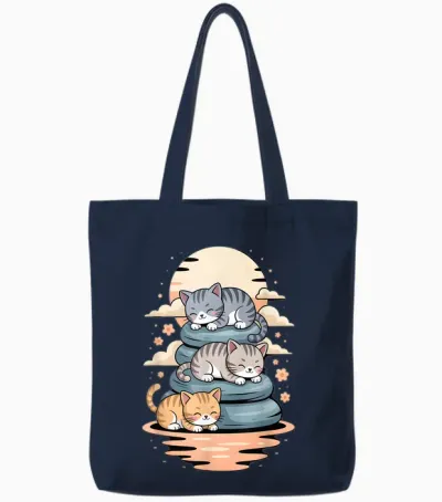 Japan Katzen Schlafen Anime Katze Kätzchen Kawaii Tote Bags - Navy
