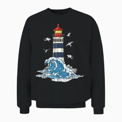 Ozean Möwen Meer Wellen Leuchtturm Unisex Sweatshirt - Black