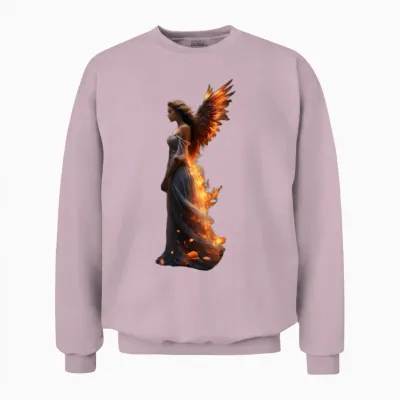 Phoenix Wings Angel Woman with Butterflies Unisex Sweatshirt - Light Pink