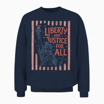 Retro Funny 4th of July with Liberty and Justice for All Unisex Sweatshirt - Navy