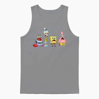 Sponge Bob Squarepants Cast Group Star T-Shirt, Black, S Unisex Tank Top - Sport Grey