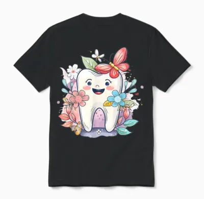 Niedlicher Zahn Mit Blume I Kinderzahn Unisex T-Shirt - Black