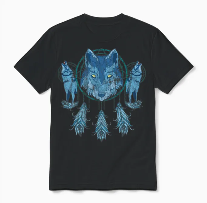 Predator Dream Catcher Animal Motif Gift Wolf Unisex T-Shirt in Black