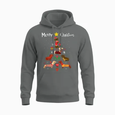 Funny Dachshund Christmas Tree Shirt Ornament Decor Gift Unisex Hoodie - Graphite Heather