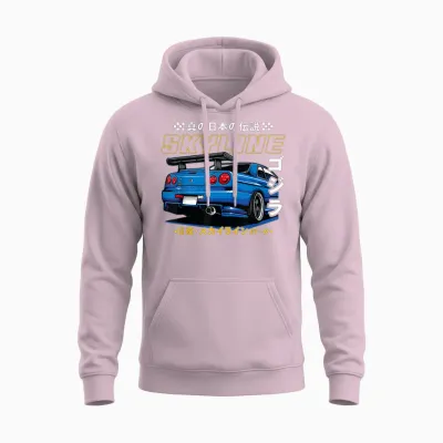 Retro Vintage Japanese Skyline Jdm Ride Legendary Race Car Unisex Hoodie - Light Pink